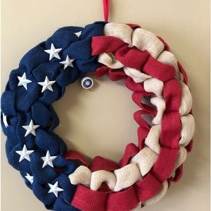 16 inch Patriotic Burlap Wreath Stripe and Stars